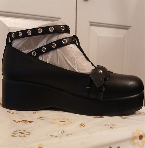 BYOMIG Mary Jane T Strap Chunky Heel Goth Platform Lolita Oxfords Black Never w - Picture 4 of 13